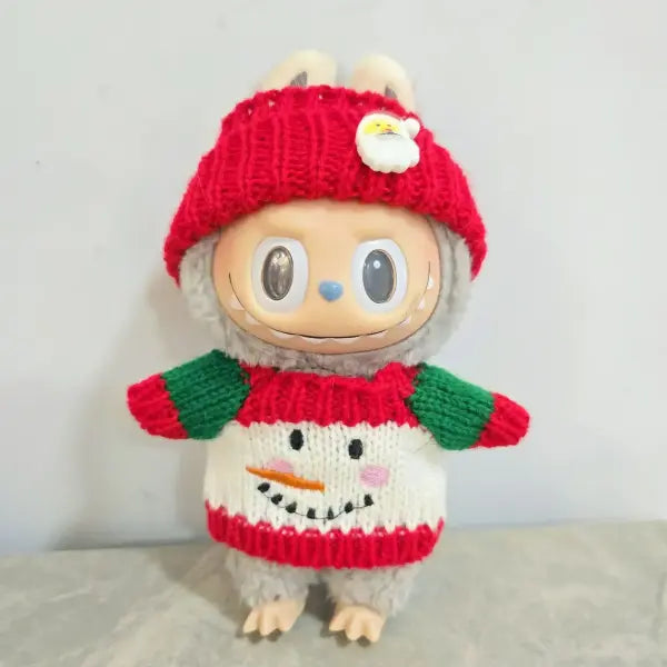Doll Clothes For 15-17CM Labubu Clothing Merry Christmas Hat Scarf Elk Snowman Set Mini Plush Doll Accessory New Year