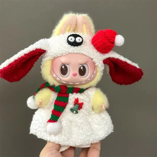 Doll Clothes For 15-17CM Labubu Clothing Merry Christmas Hat Scarf Elk Snowman Set Mini Plush Doll Accessory New Year