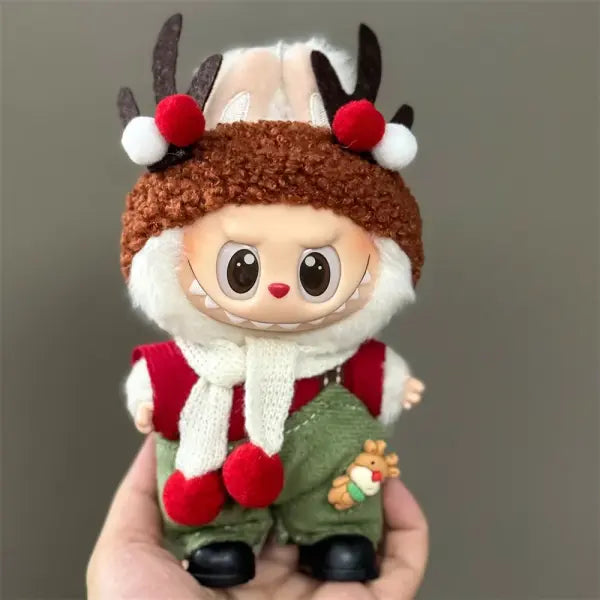 Doll Clothes For 15-17CM Labubu Clothing Merry Christmas Hat Scarf Elk Snowman Set Mini Plush Doll Accessory New Year
