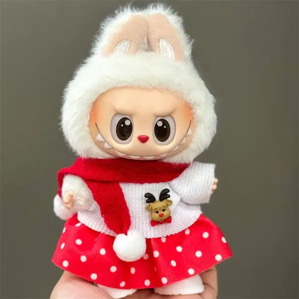 Doll Clothes For 15-17CM Labubu Clothing Merry Christmas Hat Scarf Elk Snowman Set Mini Plush Doll Accessory New Year
