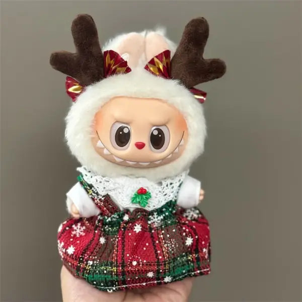 Doll Clothes For 15-17CM Labubu Clothing Merry Christmas Hat Scarf Elk Snowman Set Mini Plush Doll Accessory New Year