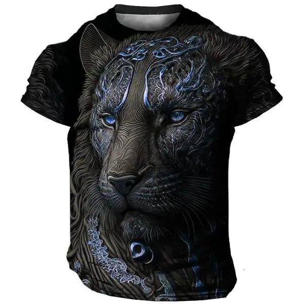 Domineering Lion 3D Print T-Shirt for Men – Summer Casual Oversized Streetwear Harajuku Short Sleeve Top - TX-BZ01 / M