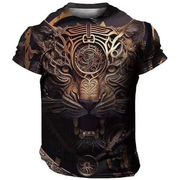 Domineering Lion 3D Print T-Shirt for Men – Summer Casual Oversized Streetwear Harajuku Short Sleeve Top - TX-BZ07 / XL