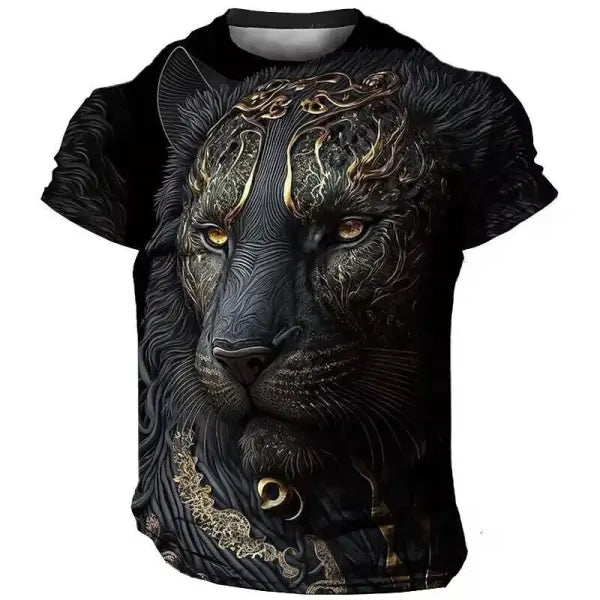 Domineering Lion 3D Print T-Shirt for Men – Summer Casual Oversized Streetwear Harajuku Short Sleeve Top - TX-BZ03 / XXL