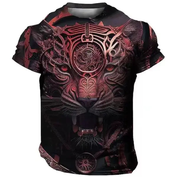 Domineering Lion 3D Print T-Shirt for Men – Summer Casual Oversized Streetwear Harajuku Short Sleeve Top - TX-BZ06 / L