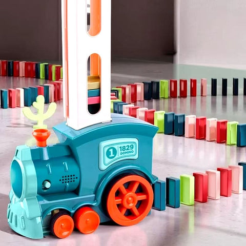 Domino Children's Puzzle Building Blocks - Automatic Train Chain Reaction Mechanism