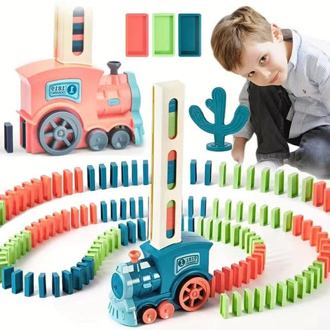 Domino Children's Puzzle Building Blocks - Automatic Train Chain Reaction Mechanism