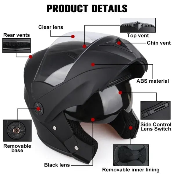 DOT Certified Unisex Helmet ABS Double Lens Maximum Safety