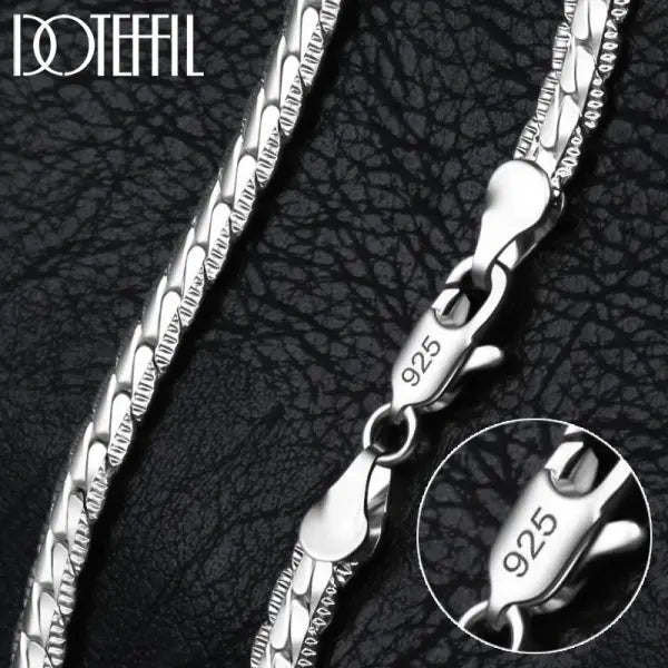 DOTEFFIL 925 Sterling Silver 6mm Side Chain Necklace – 16–24 Inch Unisex Jewelry for Wedding Engagement & Gift