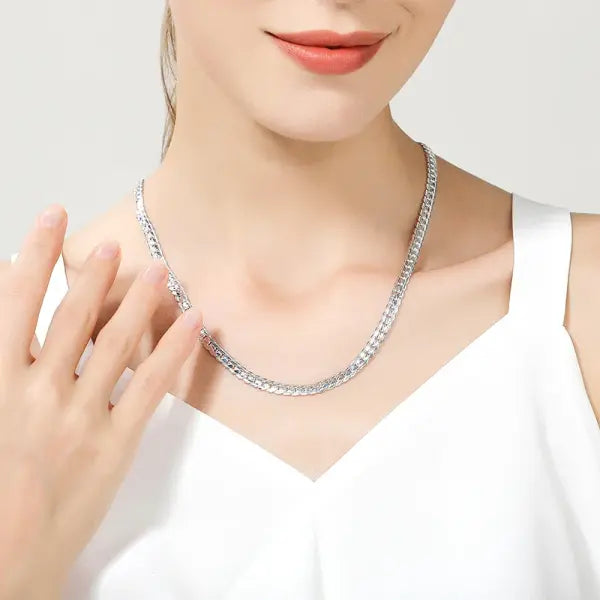 DOTEFFIL 925 Sterling Silver 6mm Side Chain Necklace – 16–24 Inch Unisex Jewelry for Wedding Engagement & Gift