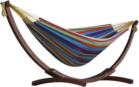 Double Cotton Hammock with Solid Pine Stand - 450 lb Capacity & Durable Frame - Tropical / United States