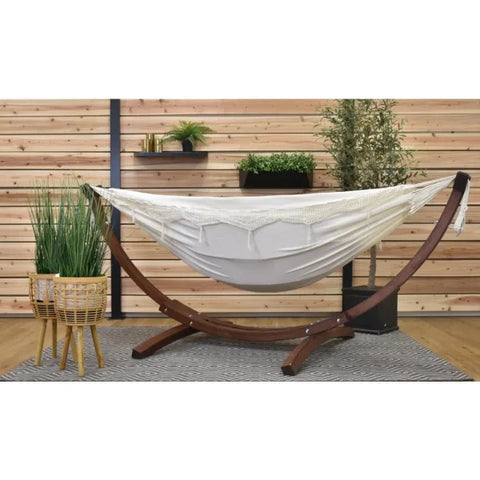 Double Cotton Hammock with Solid Pine Stand - 450 lb Capacity & Durable Frame