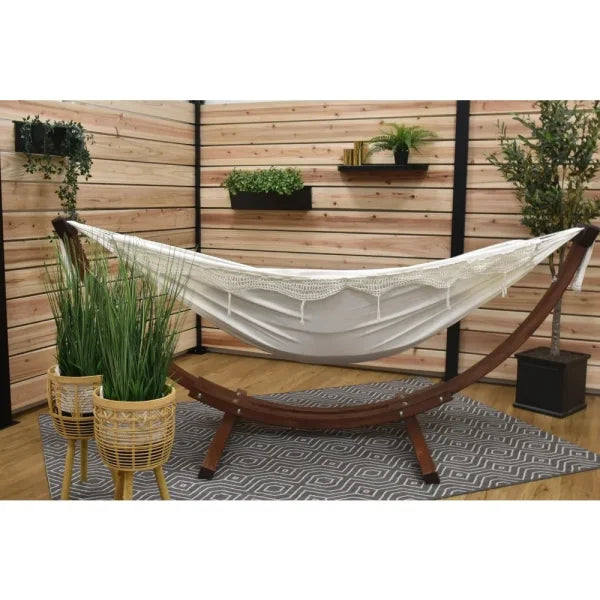 Double Cotton Hammock with Solid Pine Stand - 450 lb Capacity & Durable Frame