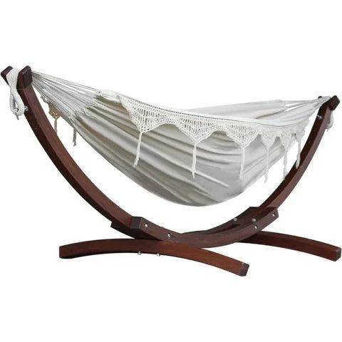 Double Cotton Hammock with Solid Pine Stand - 450 lb Capacity & Durable Frame