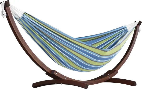 Double Cotton Hammock with Solid Pine Stand - 450 lb Capacity & Durable Frame - Oasis / United States