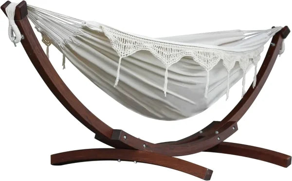 Double Cotton Hammock with Solid Pine Stand - 450 lb Capacity & Durable Frame - Natural / United States