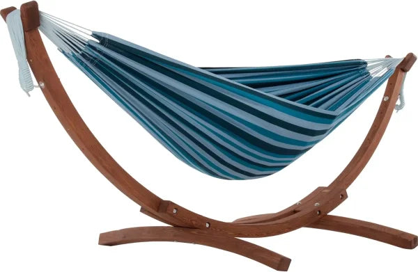 Double Cotton Hammock with Solid Pine Stand - 450 lb Capacity & Durable Frame - Blue Lagoon / United States