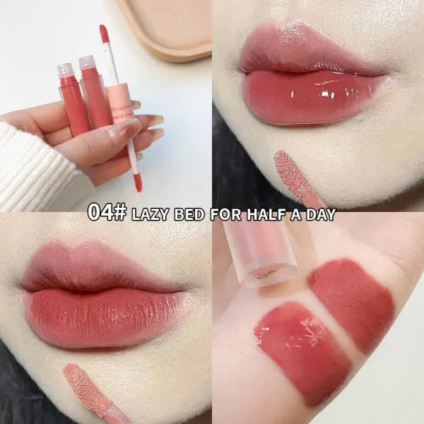 Double End Lip Glaze Full Gloss Mirror And Matte Velvet Long Term Color And Moisture Lip Gloss Anti Stain Cosmetic Lip