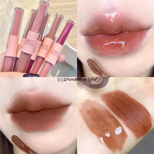 Double End Lip Glaze Full Gloss Mirror And Matte Velvet Long Term Color And Moisture Lip Gloss Anti Stain Cosmetic Lip