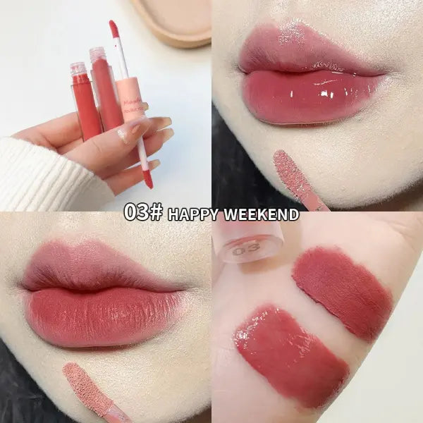 Double End Lip Glaze Full Gloss Mirror And Matte Velvet Long Term Color And Moisture Lip Gloss Anti Stain Cosmetic Lip