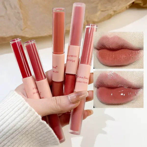 Double End Lip Glaze Full Gloss Mirror And Matte Velvet Long Term Color And Moisture Lip Gloss Anti Stain Cosmetic Lip