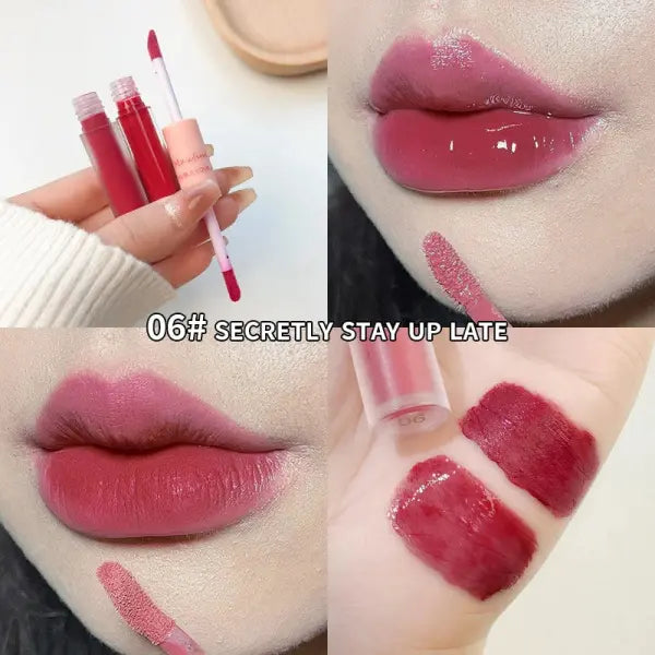 Double End Lip Glaze Full Gloss Mirror And Matte Velvet Long Term Color And Moisture Lip Gloss Anti Stain Cosmetic Lip