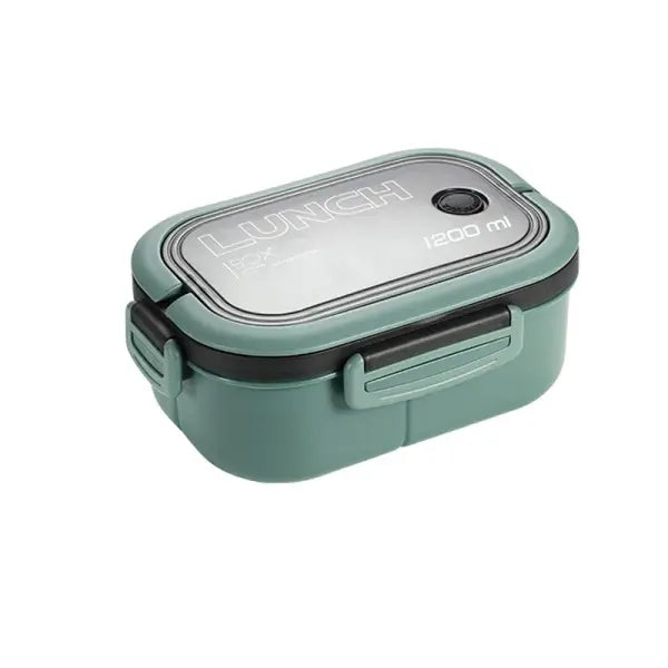 Double-layer Portable Lunch Box with Utensils for Microwave and Picnic - Green / 2