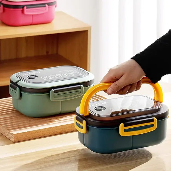 Double-layer Portable Lunch Box with Utensils for Microwave and Picnic - Green / 2
