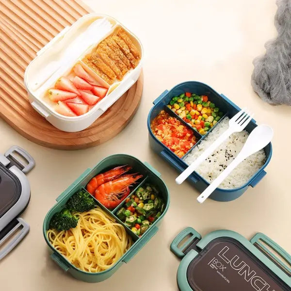 Double-layer Portable Lunch Box with Utensils for Microwave and Picnic - Green / 2