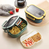 Double-layer Portable Lunch Box with Utensils for Microwave and Picnic - Green / 2