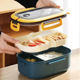 Double-layer Portable Lunch Box with Utensils for Microwave and Picnic - Green / 2