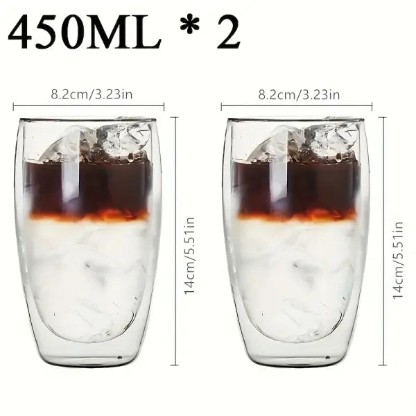 Double Wall Glass Espresso Mug Transparent Handmade Heat Insulated Drinkware - 2 pcs 450ml / 80-450ml