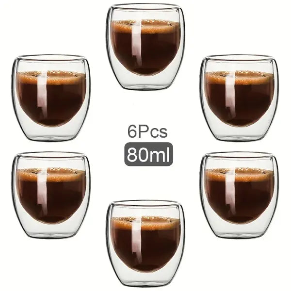 Double Wall Glass Espresso Mug Transparent Handmade Heat Insulated Drinkware - 6 pcs 80ml / 80-450ml