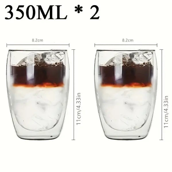 Double Wall Glass Espresso Mug Transparent Handmade Heat Insulated Drinkware - 2 pcs 350ml / 80-450ml