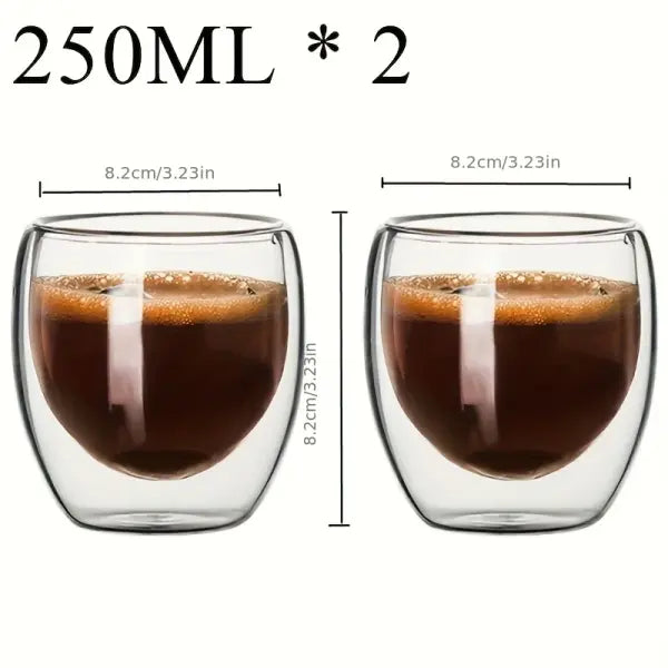 Double Wall Glass Espresso Mug Transparent Handmade Heat Insulated Drinkware - 2 pcs 250ml / 80-450ml