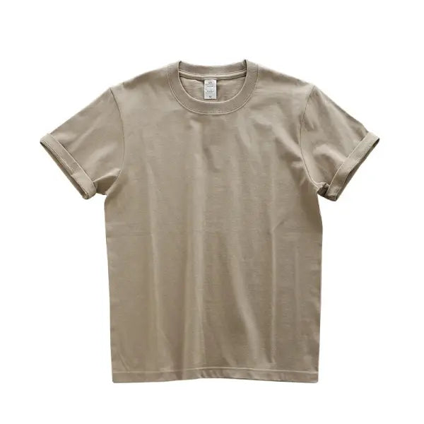 Dukeen 280gsm Oversized Cotton T-Shirt for Men – Summer Short Sleeve Casual Solid Color Tee - Khaki / S (52.5-60kg)