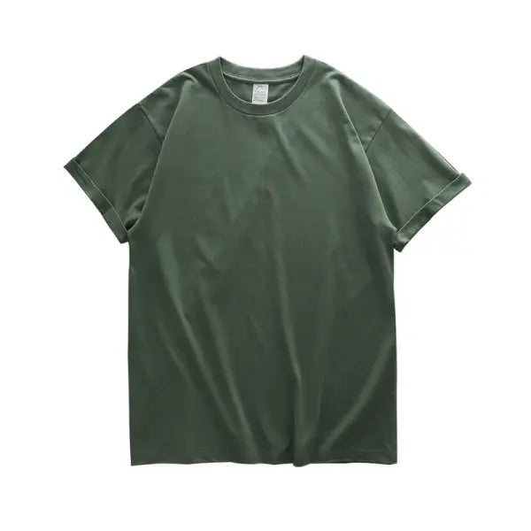 Dukeen 280gsm Oversized Cotton T-Shirt for Men – Summer Short Sleeve Casual Solid Color Tee - DarK Green / S (52.5-60kg)
