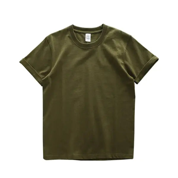 Dukeen 280gsm Oversized Cotton T-Shirt for Men – Summer Short Sleeve Casual Solid Color Tee - Army green / L (67.5-80kg)