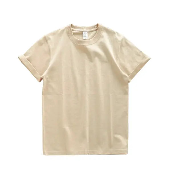 Dukeen 280gsm Oversized Cotton T-Shirt for Men – Summer Short Sleeve Casual Solid Color Tee - Beige / XXL (90-105kg)