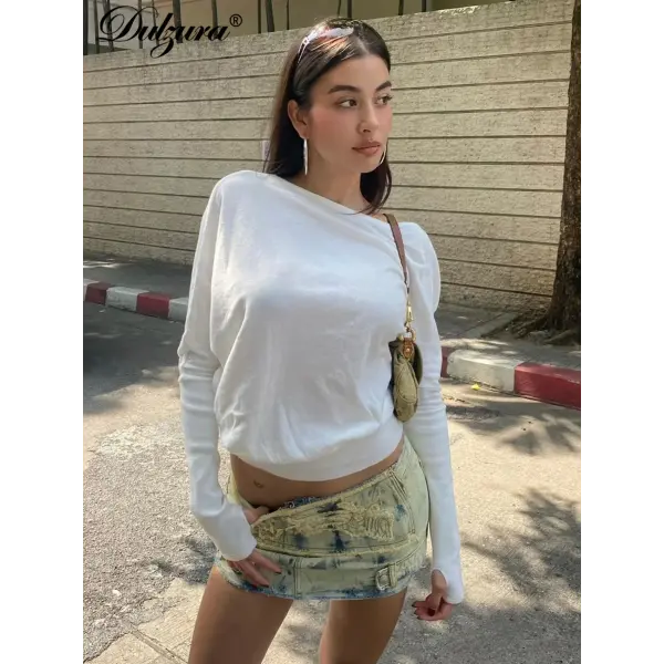 Dulzura Sexy Elegant One-Shoulder Long Sleeve Top for Women – Irregular Design Birthday Party & Office Wear