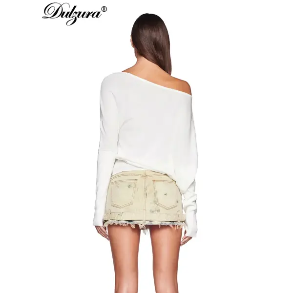 Dulzura Sexy Elegant One-Shoulder Long Sleeve Top for Women – Irregular Design Birthday Party & Office Wear