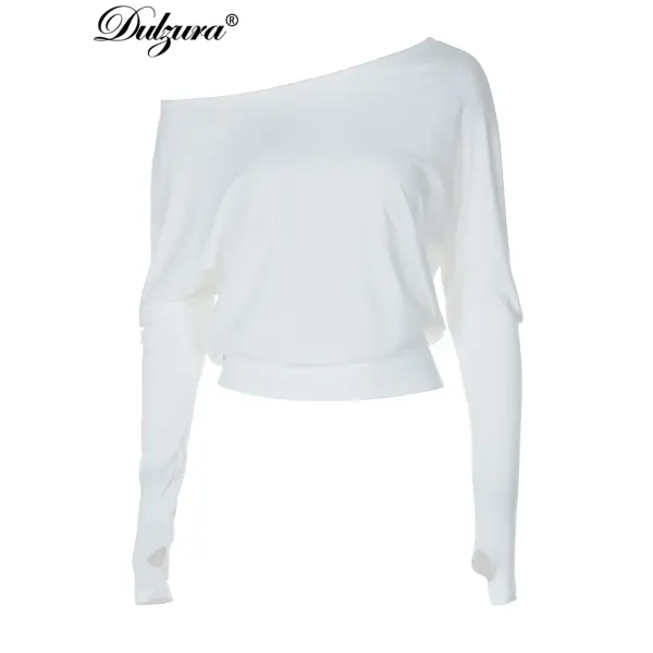 Dulzura Sexy Elegant One-Shoulder Long Sleeve Top for Women – Irregular Design Birthday Party & Office Wear