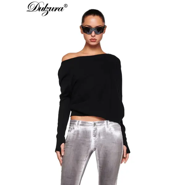 Dulzura Sexy Elegant One-Shoulder Long Sleeve Top for Women – Irregular Design Birthday Party & Office Wear