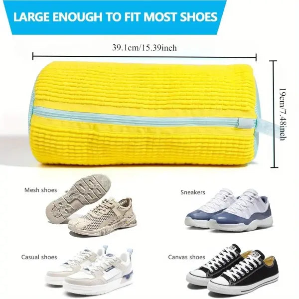 Durable Shoe Washing Machine Bag for All Shoe Types-Yellow with Blue Zipper,Ideal for Sneakers and Casual Shoes,Laundry
