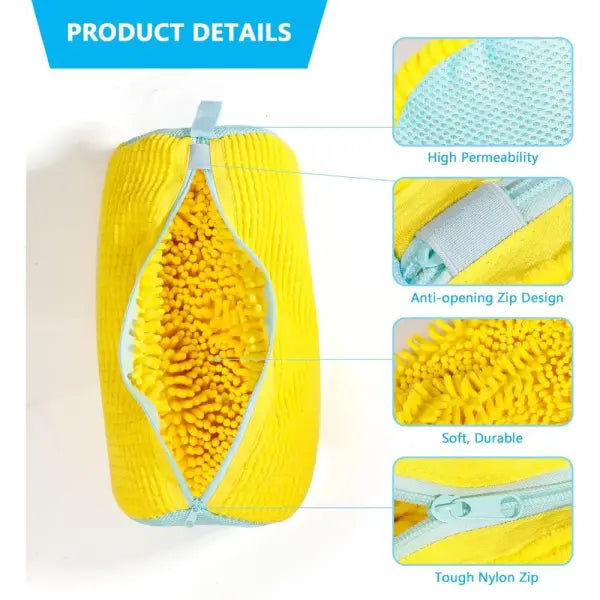 Durable Shoe Washing Machine Bag for All Shoe Types-Yellow with Blue Zipper,Ideal for Sneakers and Casual Shoes,Laundry