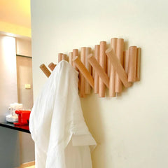 Modern durable stick hook wooden coat rack with 19cm 3-hook geometric pegs