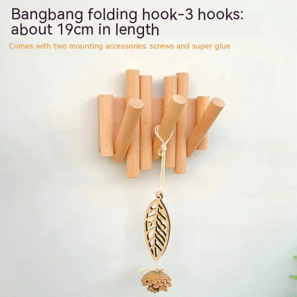 Durable stick hook-3 hook 19cm with leaf pendant on wooden wall mount