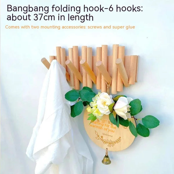 Durable stick hook with 6 expandable wooden pegs, 19cm length
