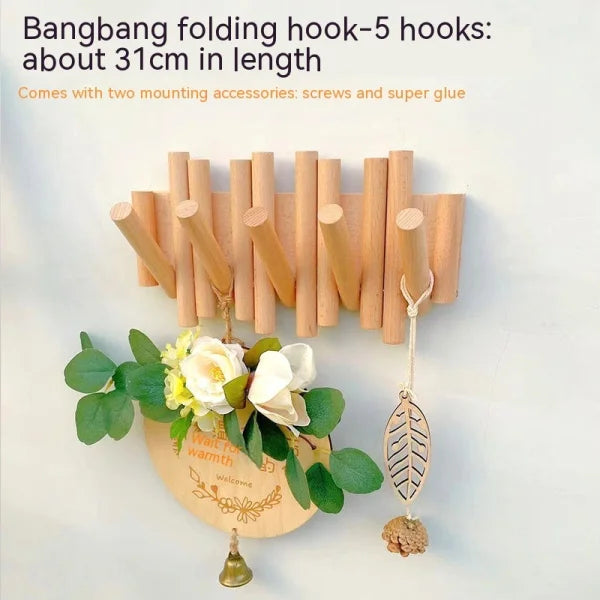 Durable wooden wall-mounted stick hook with 5 hooks, 19cm length