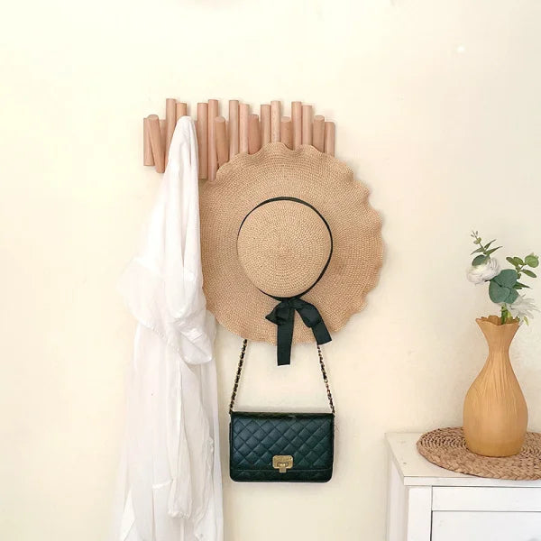 Durable stick hook 3-hook wooden wall rack 19cm with screws and glue